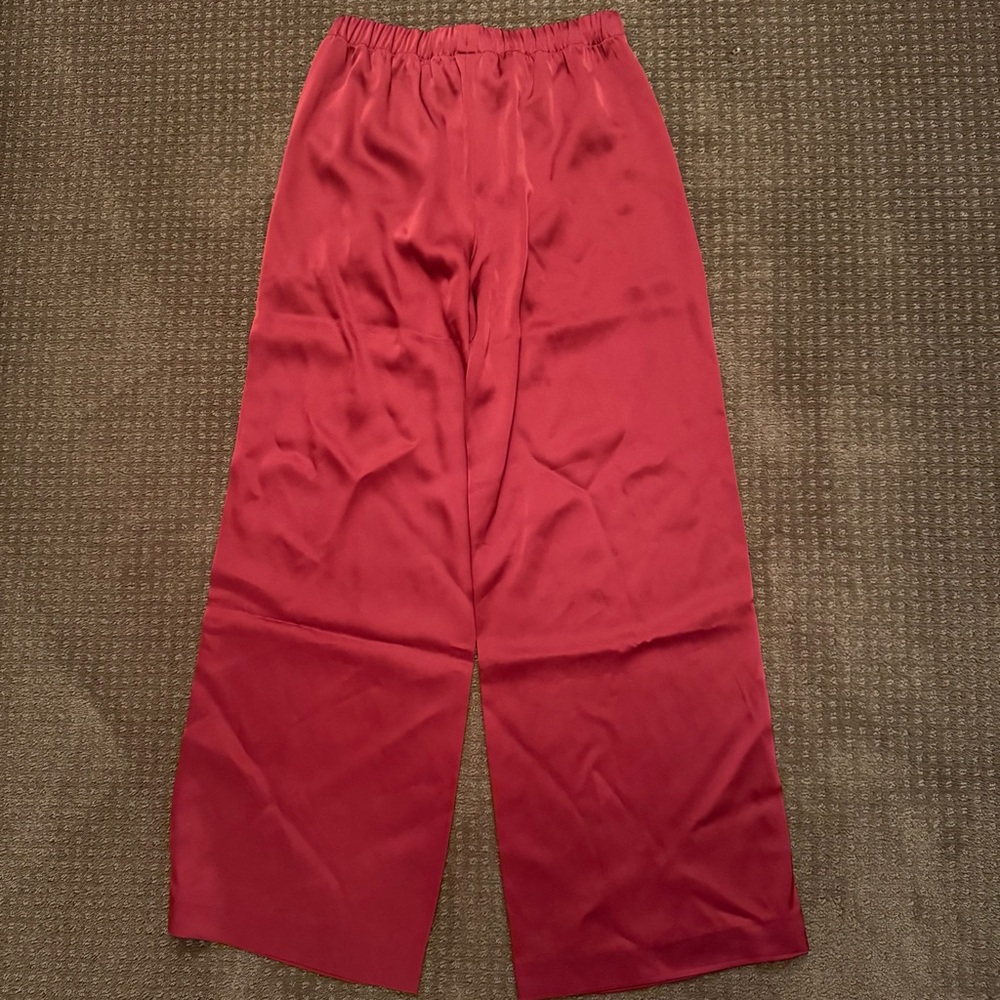 Aritzia Rich Burgundy Wide-Leg Satin Lodge Pants - Picture 4 of 5
